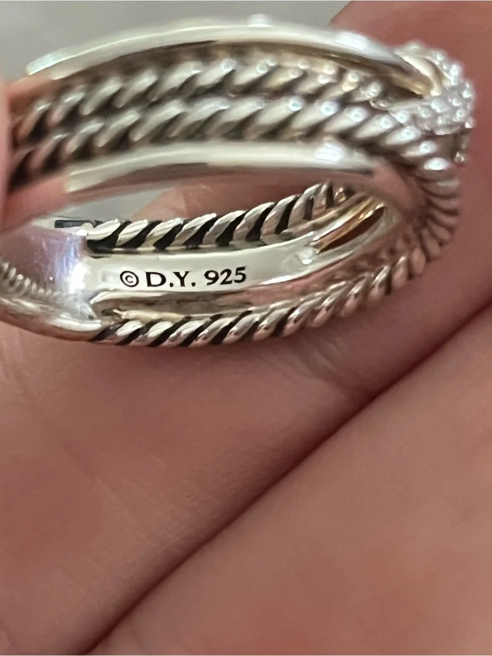 David Yurman Pavé Diamond Accent X Crossover Silver Knot Band Ring 7